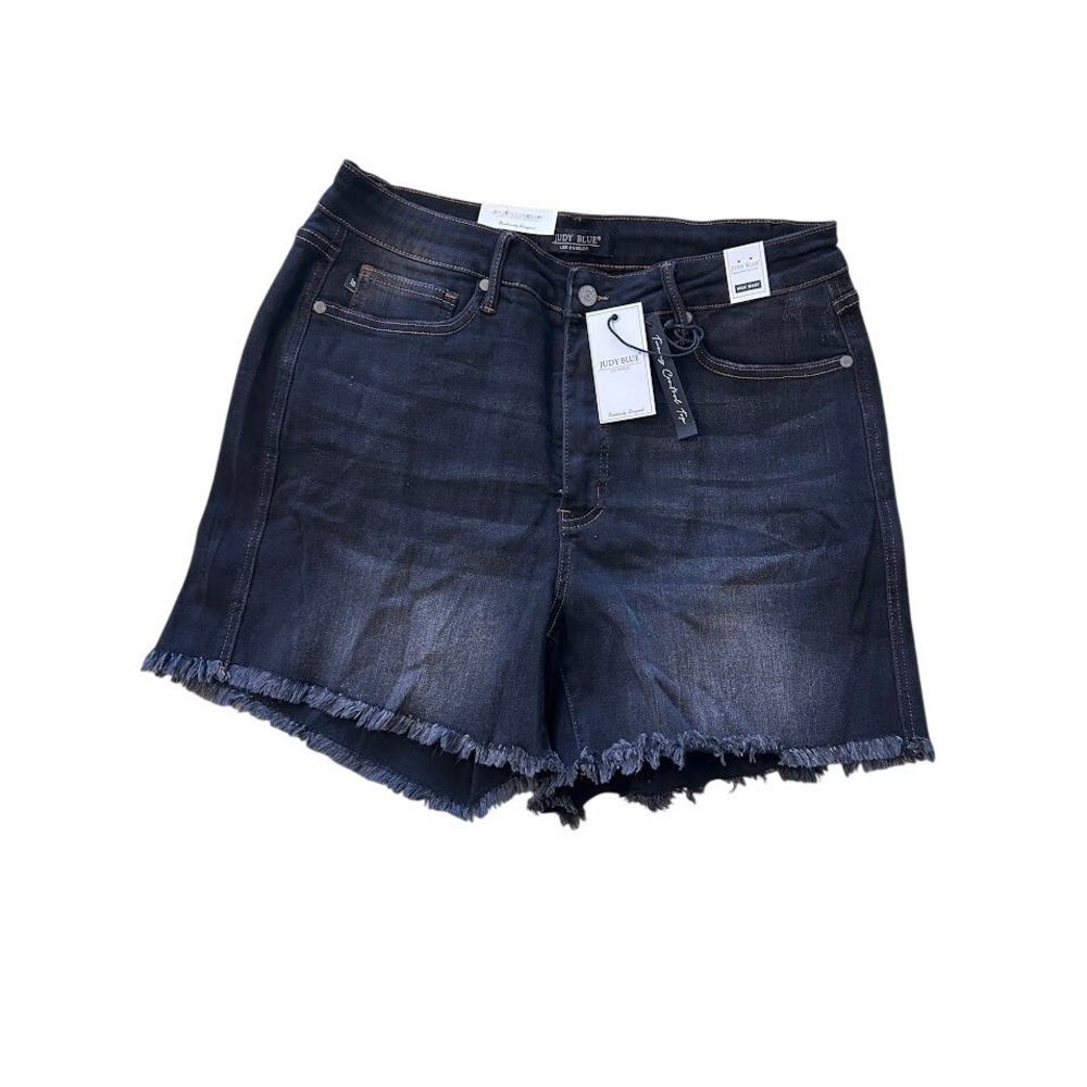 Judy Blue Dark Indigo Frayed Hem Denim Shorts